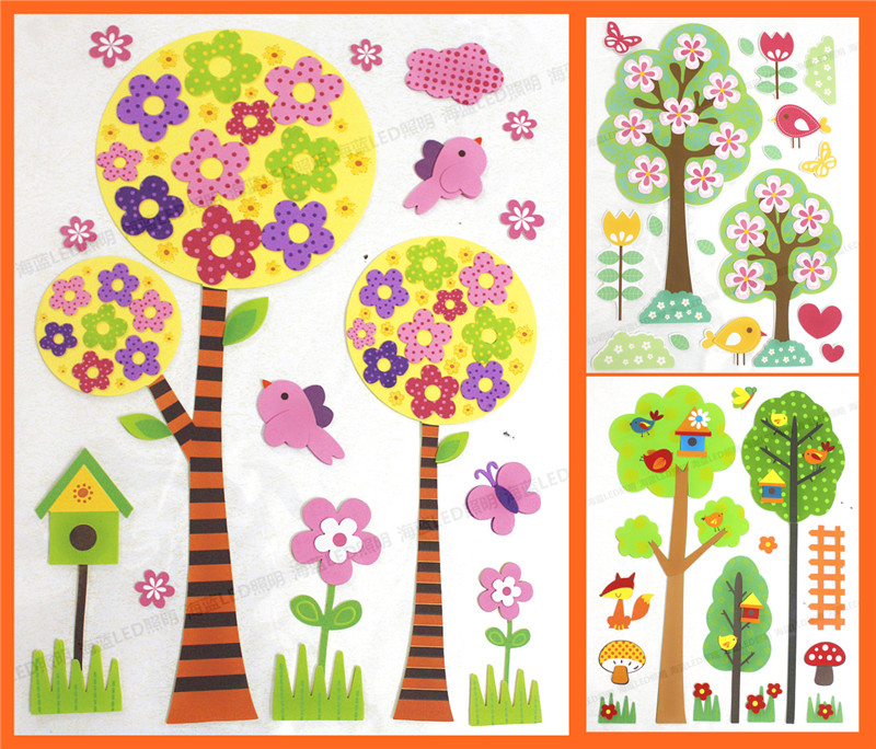 幼儿园装饰布置贴画材料儿童房装饰 EVA泡沫立体墙贴粉色圆花树贴