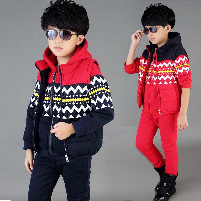 2015冬装新款女童韩版中大童套装儿童加厚男童卫衣三件套休闲童装
