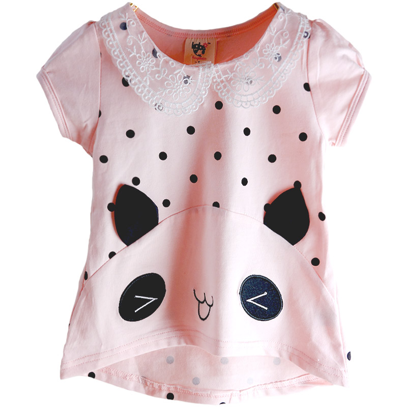 女童短袖T恤夏装2015新款蕾丝卡通可爱女宝宝上衣小女孩衣服2-7岁