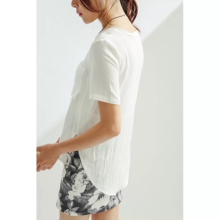 2015夏季新款女装 印花字母圆领套头竹节麻棉短袖t恤百搭口袋
