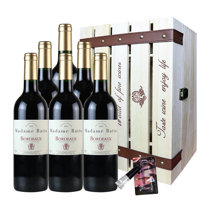 【送木箱】巴图太太干红葡萄酒 法国波尔多 整箱6瓶装 750ml*6