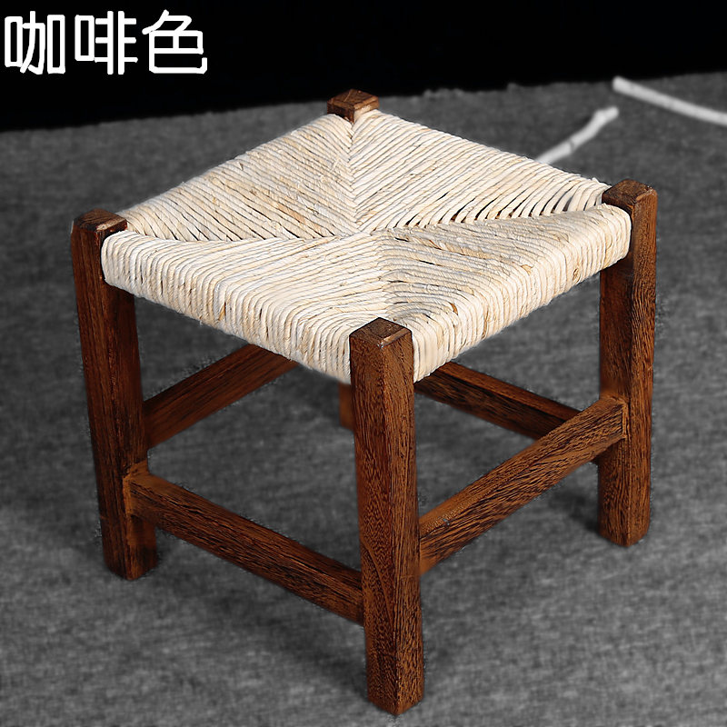 实木方凳碳化时尚矮凳藤编田园宜家小凳子现代简约非塑料茶几凳