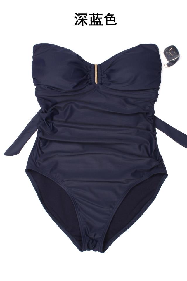 美国顶级品牌 CK16新品连体抹胸游泳衣新款真品纯色显瘦度假泳衣