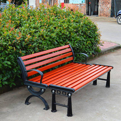 户外防腐木长椅子 休闲铸铁公共花园椅公园椅 双人木条园林椅路椅