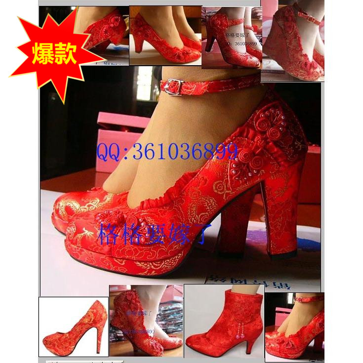五一特惠女鞋低跟红色高跟旗袍鞋宴会鞋中跟中式婚鞋布鞋新娘鞋