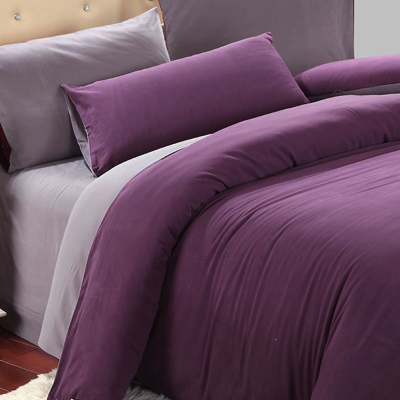 纯色双拼磨毛四件套素色简约全棉冬季加厚床上用品双人床单被套