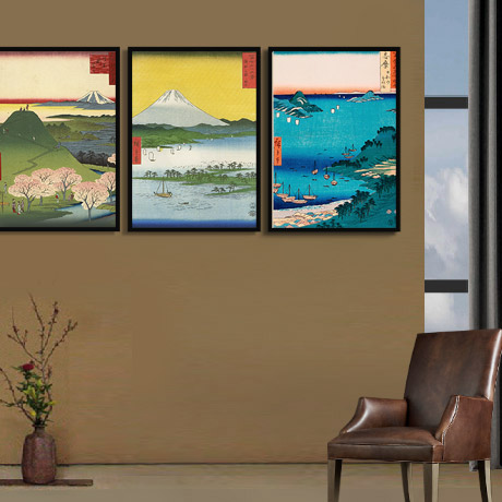 日本著名画家歌川广重新古典风景餐厅大海边浮世绘装饰画日本画