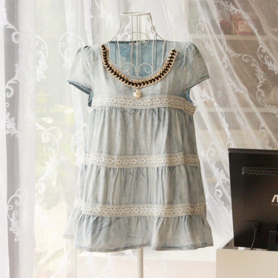 2014夏季新款 韩版带链珠可爱时尚潮宽松娃娃衫套头上衣短袖女