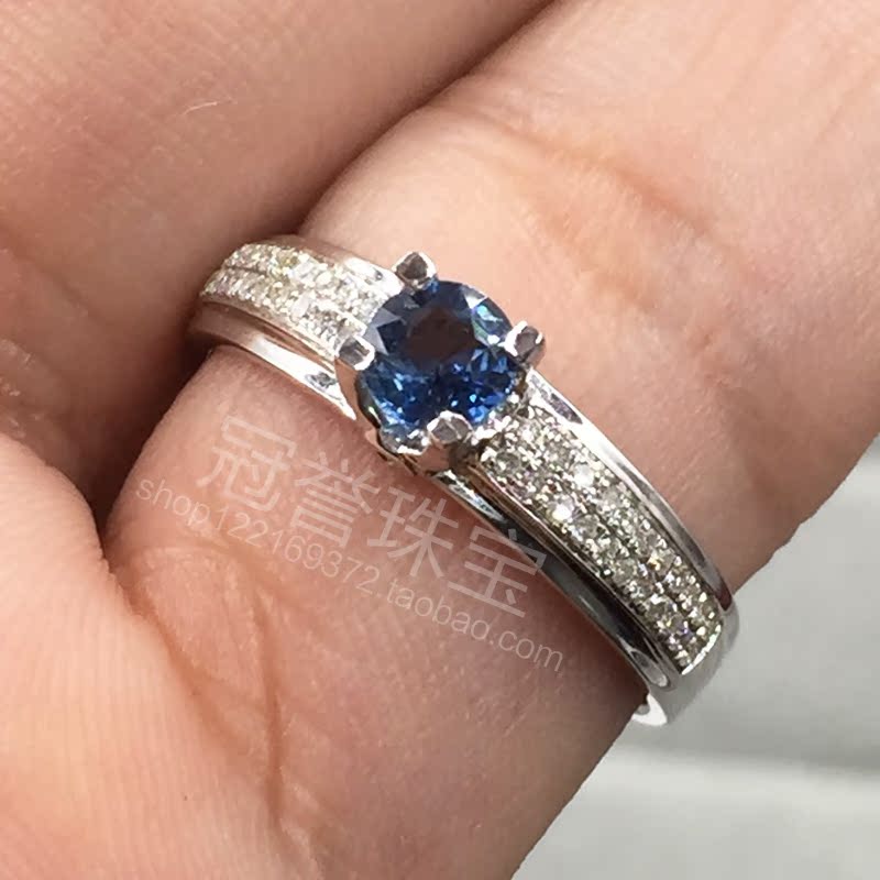 冠誉珠宝 天然蓝宝石戒指18K白金钻石镶嵌加工 来料加工定制
