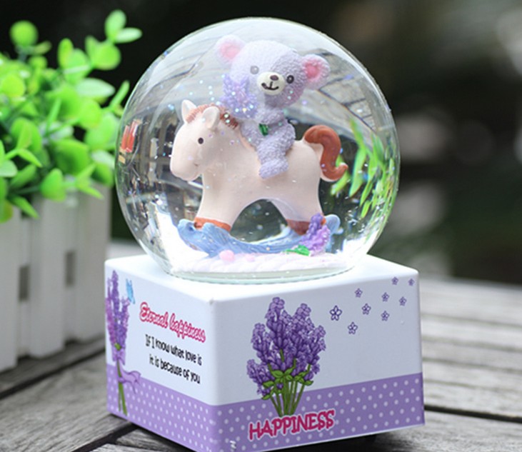 特价 2015包邮 创意礼品 创意礼品水晶球音乐盒 木马紫色小熊