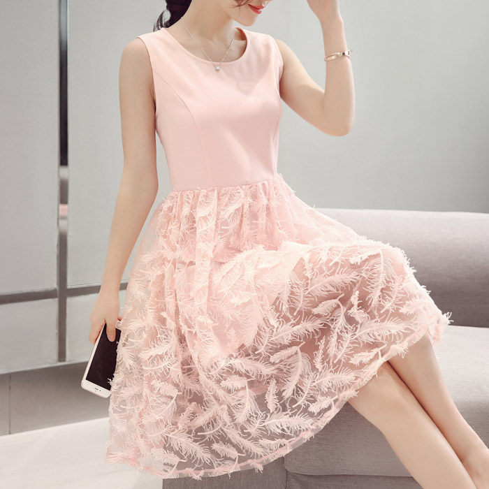 2016夏季女装新款连衣裙女韩版无袖公主蓬蓬裙中长款