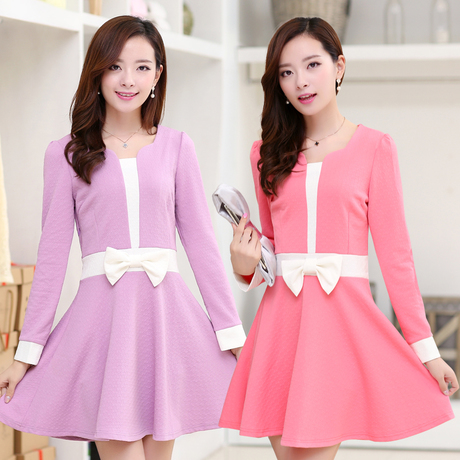 2015秋装新款韩版大码女装显瘦长袖假两件套修身针织打底连衣裙子