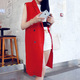 2015春秋季新款红色中长款西装马甲女春欧美时尚外套女宽松韩版