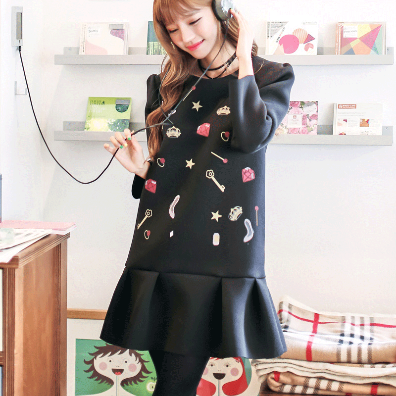 2016年秋季新款韩版女装太空棉印花连衣裙