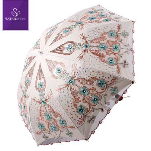 水艺品太阳伞二折折叠双层刺绣洋伞超强防紫外线女黑胶蕾丝遮阳伞