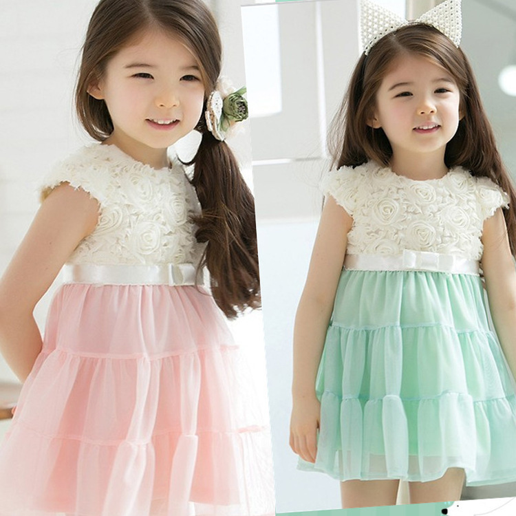 童裙2016夏季新款韩版女童中童时尚可爱玫瑰雪纺连衣裙潮