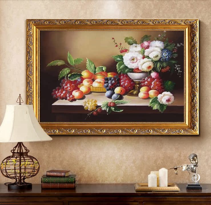 纯手绘水果油画欧式古典静物装饰画高档酒店有框画餐厅客厅挂画