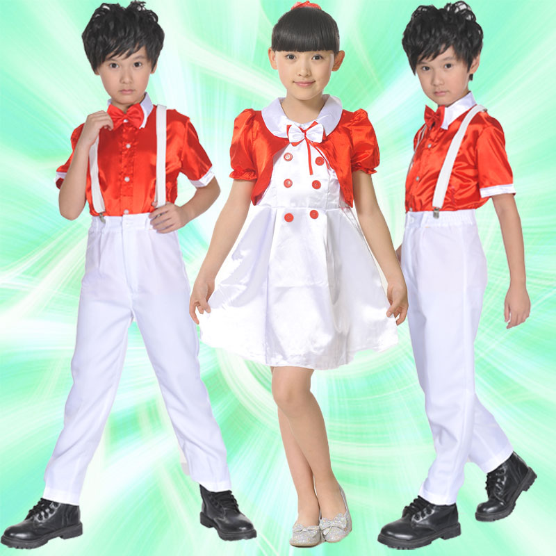 六一儿童表演服大合唱服装演出小学生初中生朗诵服舞台大红H05