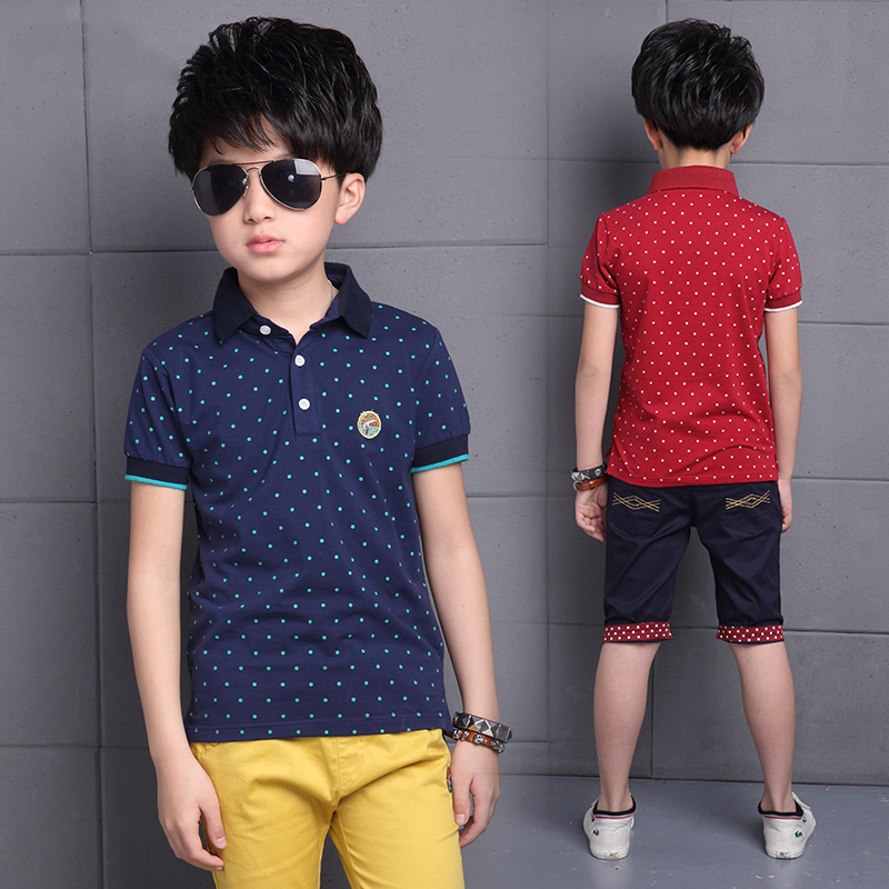 童装男童夏装套装2016新款中大童夏款韩版儿童短袖T恤圆点两件套