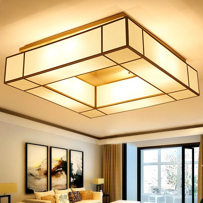 韩裕 长方形吸顶灯温馨现代新中式客厅灯具创意led中式卧室灯布艺