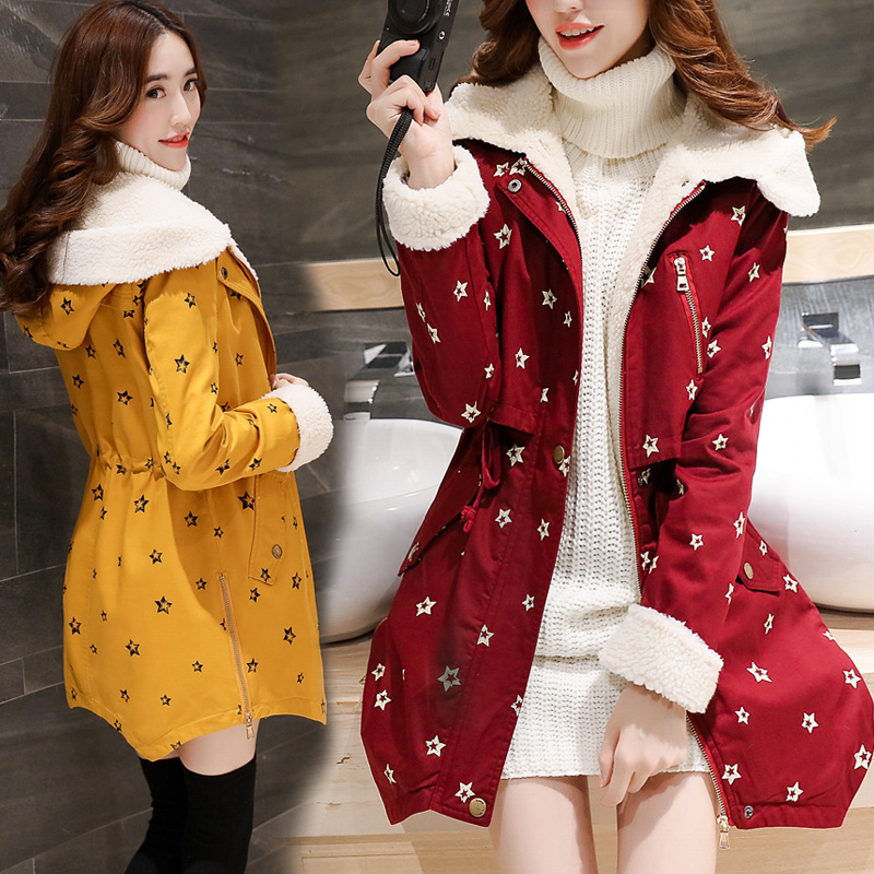 棉衣女2015冬装新款韩版加绒加厚羊羔毛棉袄中长款大码显瘦棉服女