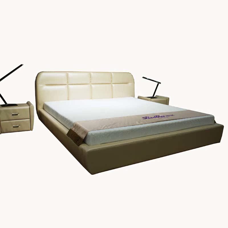 2014新款现代时尚简约皮床真皮 软包皮艺床双人床架 套床+床头柜