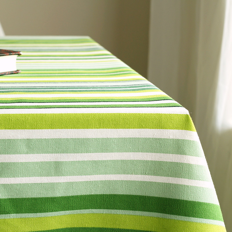 清新绿色条纹桌布棉麻布艺现代田园宜家餐桌布书桌茶几布盖布台布