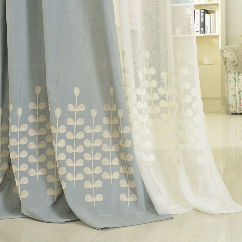 [恩欧兔]韩式棉麻窗帘成品高档绣花田园卧室窗帘定制布料 串串草