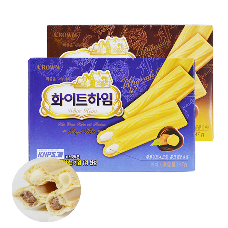 特商 韩国进口零食品可瑞安奶油巧克力榛子瓦夹心休闲威化饼干47g
