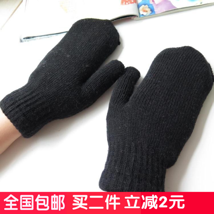 韩版冬季纯色学生加厚保暖连指手套 羊毛针织包套男女士手套包邮