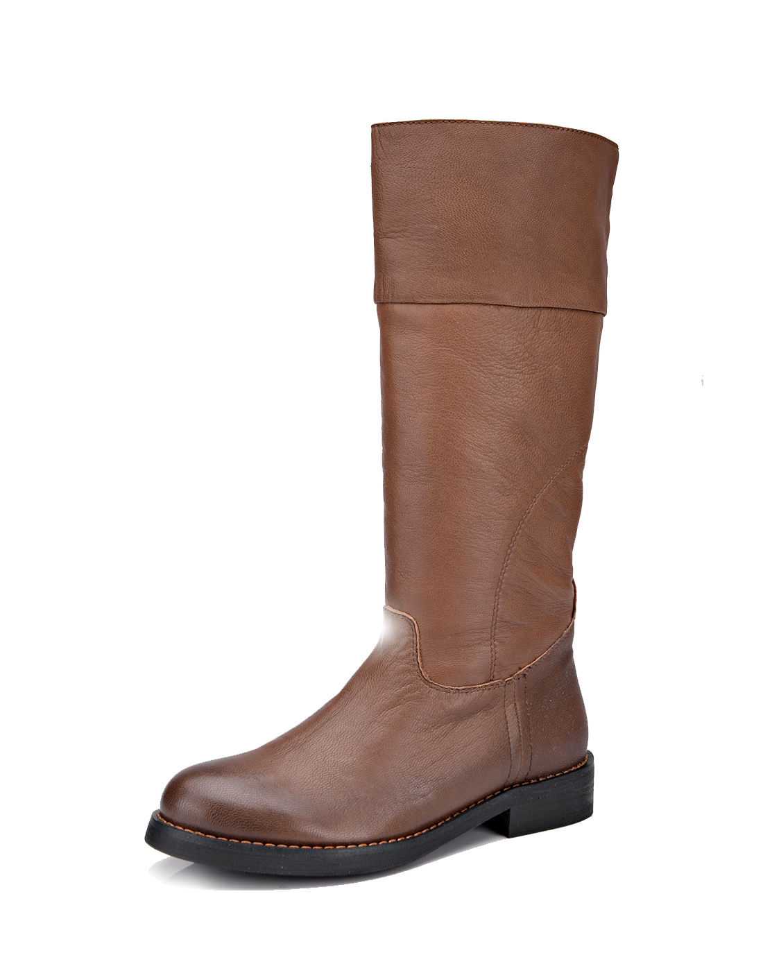 布波堡 2015新款秋冬浅啡军旅风复古羊皮中跟长靴 专柜真皮正品