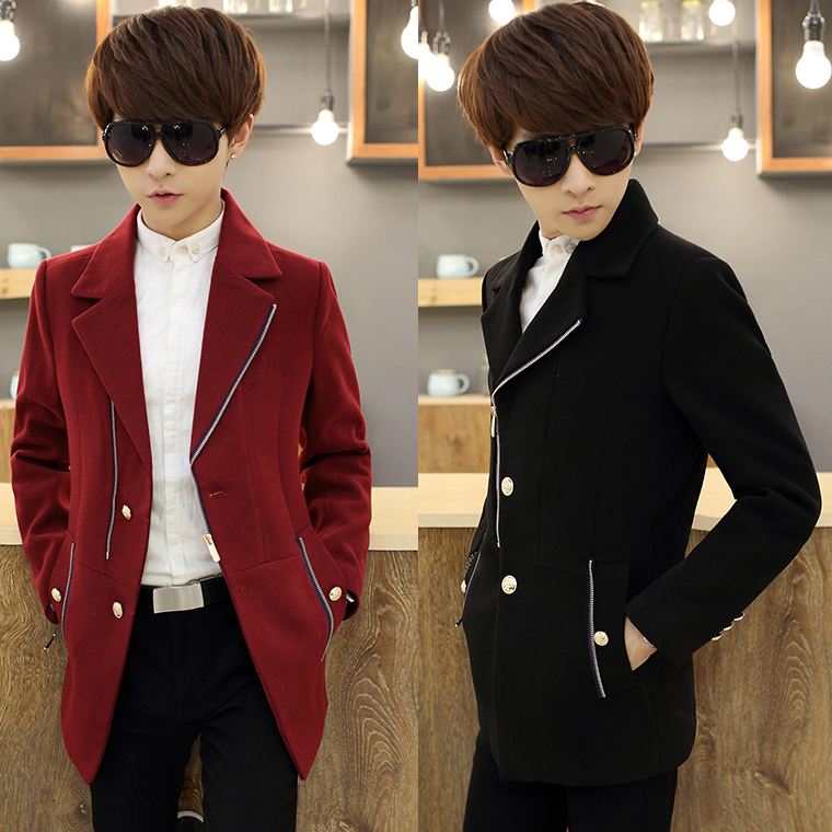 2015秋冬季韩版修身毛呢子大衣男士中长款风衣青少年加厚外套男装