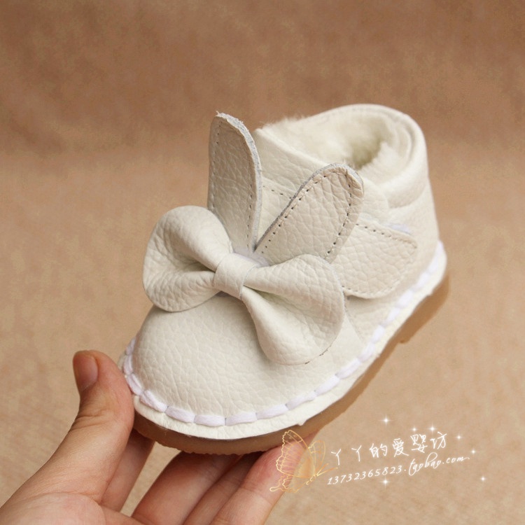 2015年秋冬新款真皮宝宝棉鞋0-1-2岁可爱卡通兔子保暖婴儿学步鞋