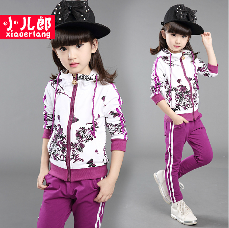 2015秋季新款品牌童装 女童秋装套装 两件套 长袖休闲韩版印花潮