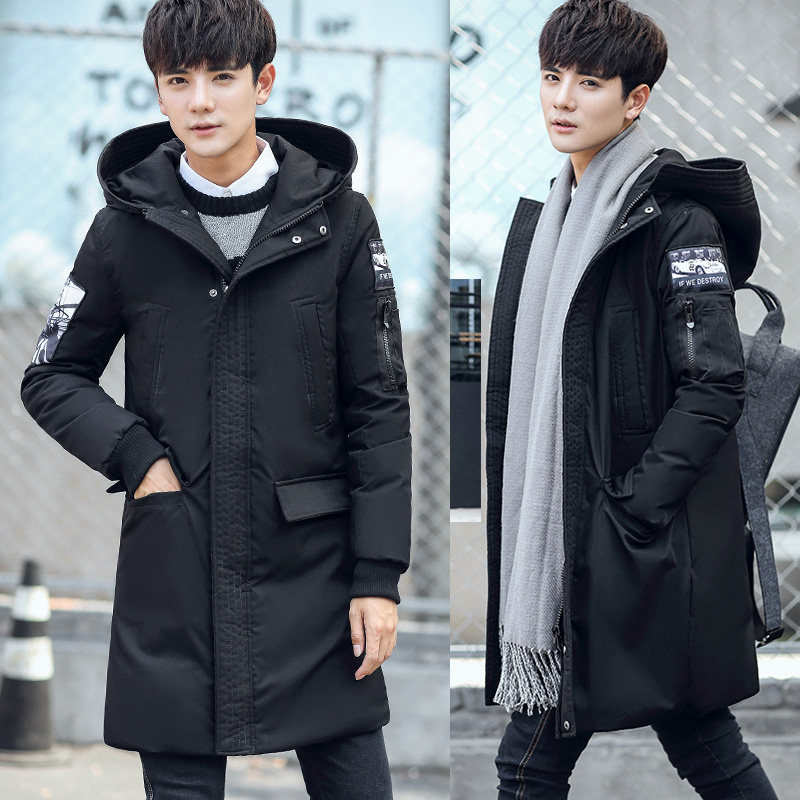男士冬装新款青少年羽绒服男中长款学生男装韩版加厚青年修身外套
