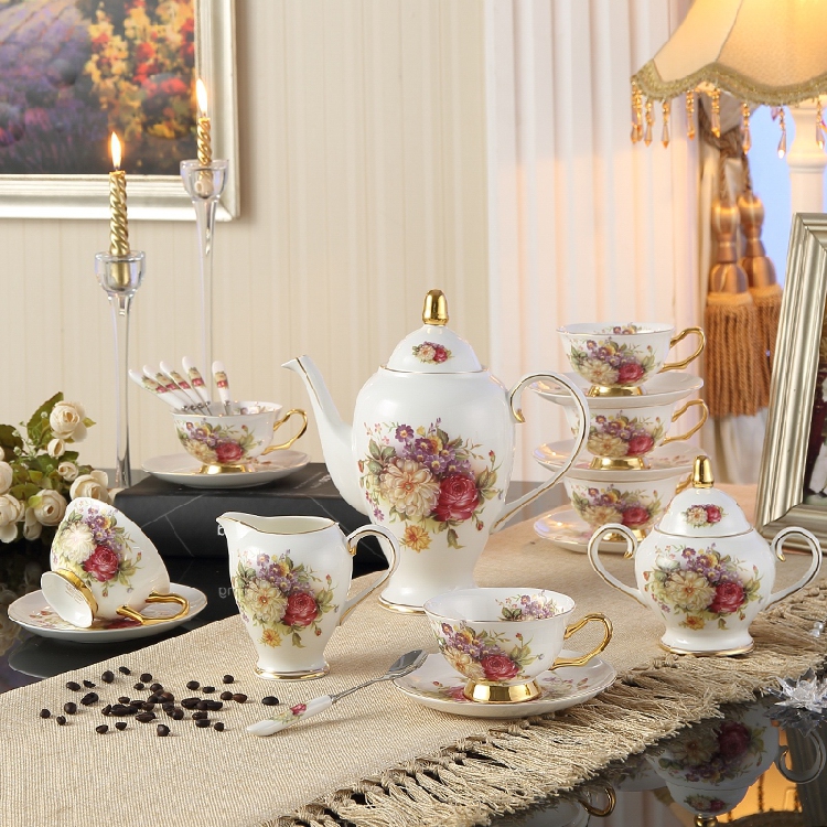 欧式下午茶花茶具 英式茶具咖啡具套装 咖啡杯壶套具结婚礼品包装