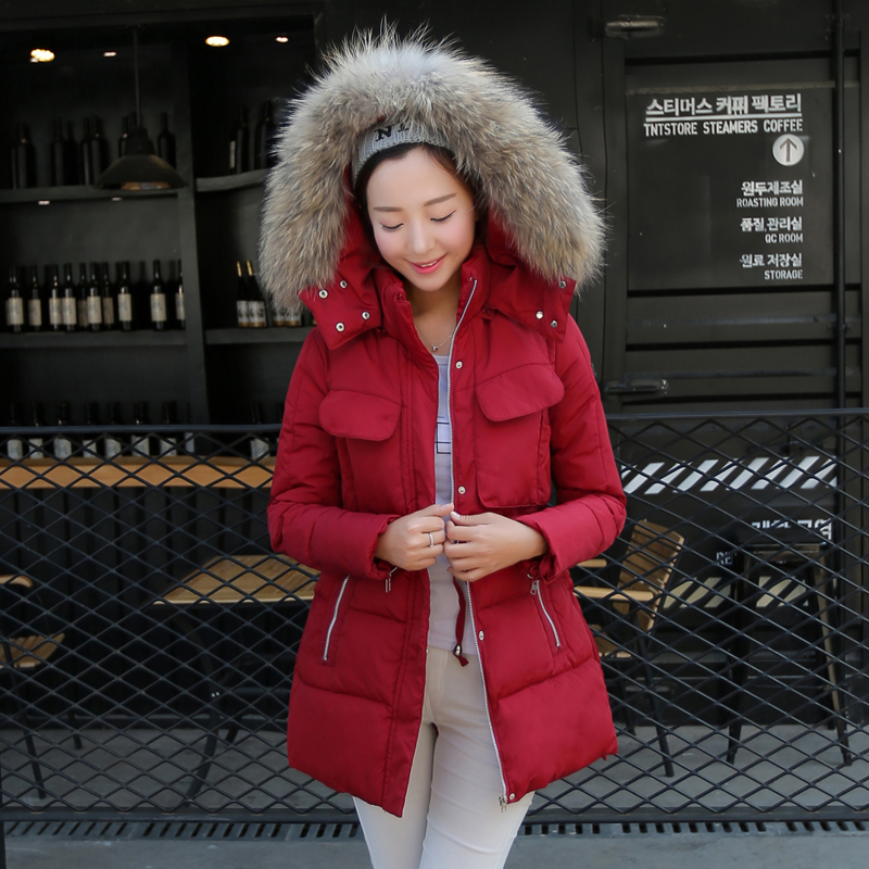 2015大码冬装羽绒棉衣中长款修身显瘦韩版加厚保暖连帽毛领棉袄