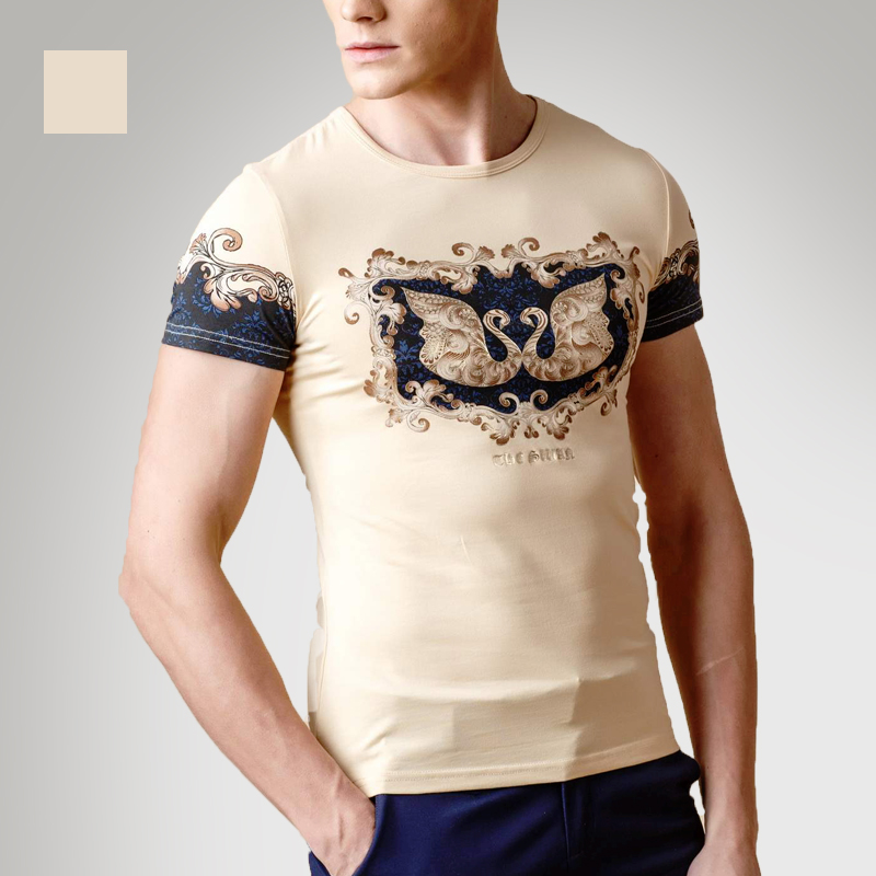 欧洲站夏季新款CAValli同款印花丝光棉T恤 欧美男士修身莫代尔棉