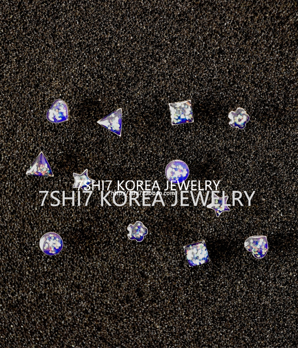 韩国16新款蓝色星空925纯银耳钉可爱幽兰星空迷你耳饰品防过敏
