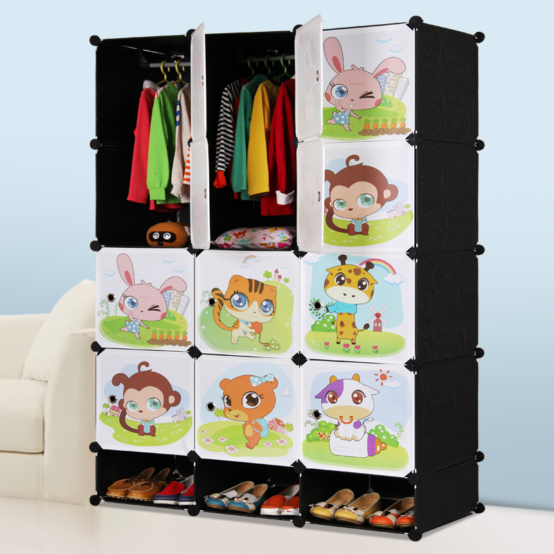 索尔诺卡通衣柜简易儿童大容量组合储物柜宝宝婴儿衣橱可拆鞋架潮