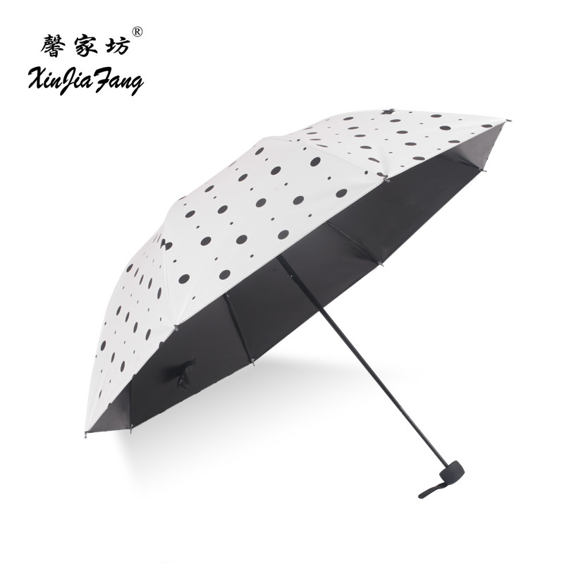 馨家坊 波点黑胶防晒遮阳太阳伞防紫外线伞三折叠女两用晴雨伞