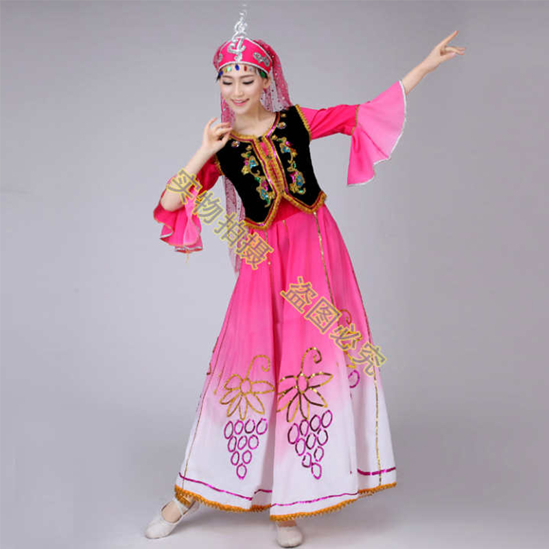 特价少数民族服装女演出服新疆舞台表演服长裙现代大裙摆开场舞服