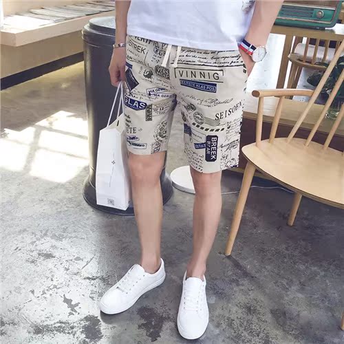 亚麻短裤男士2016夏季新款宽松休闲日系民族风薄款大码印花沙滩裤
