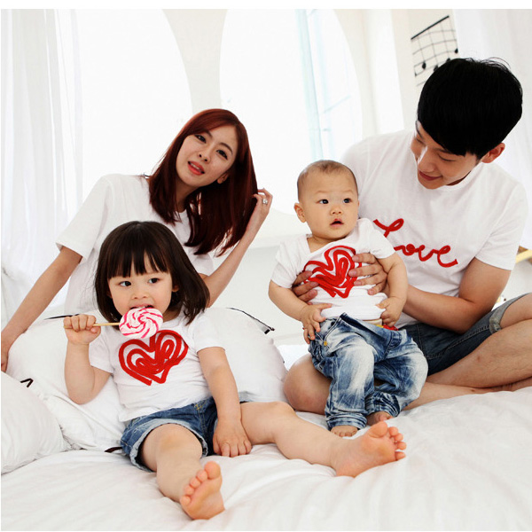 韩国亲子装夏装2015款三口母女母子装纯棉短袖t恤印花全家套装