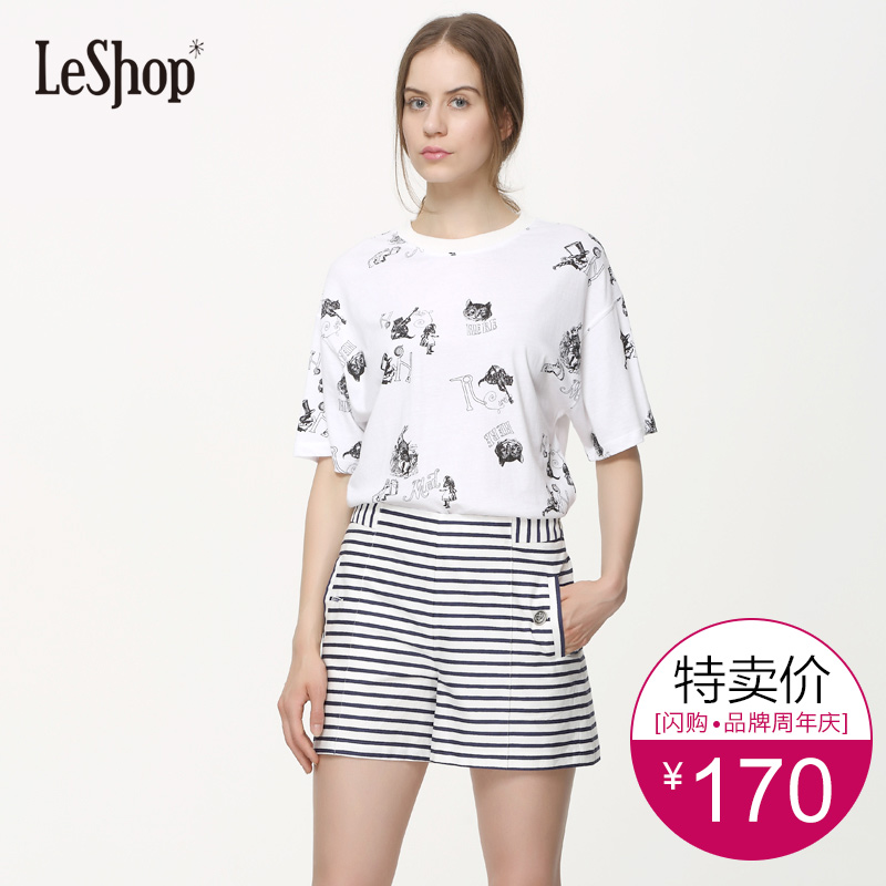 LESHOP短袖T恤女夏季韩国纯棉白色宽松女装夏装上衣卡通印花学生
