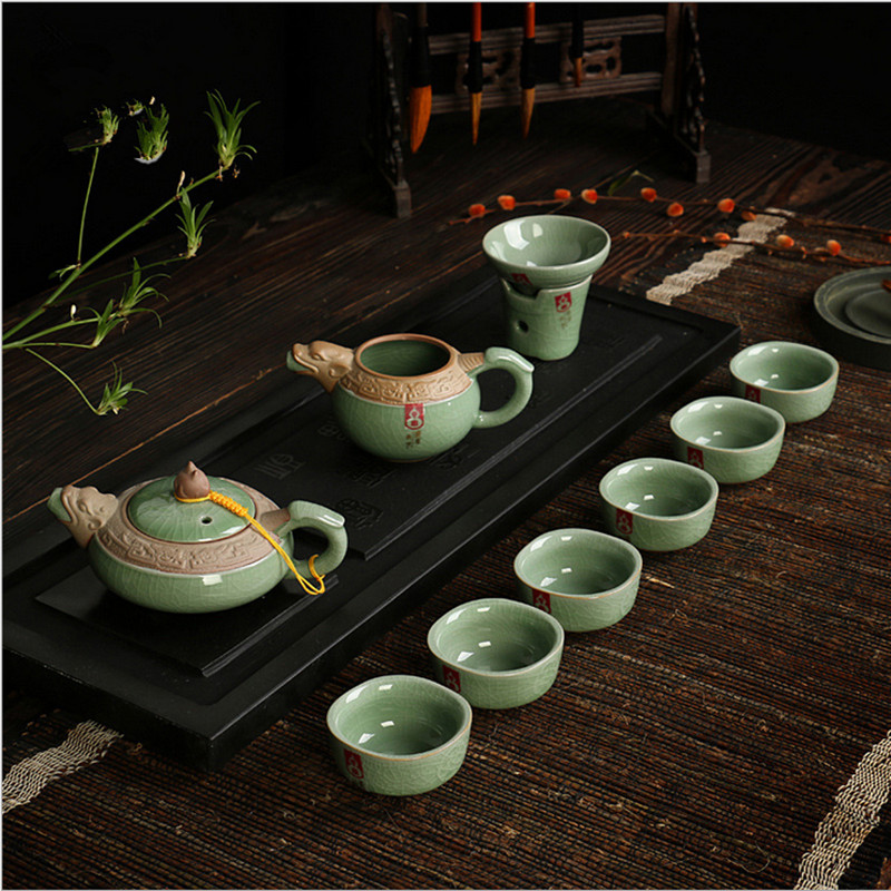 整套装组合陶瓷茶具粗陶6人汝窑茶杯茶壶台湾复古办公室创意茶具