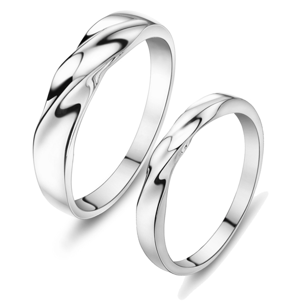 纯银镀白金情侣款戒指 情人节礼物 结婚戒指925男女对戒 顺丰包邮