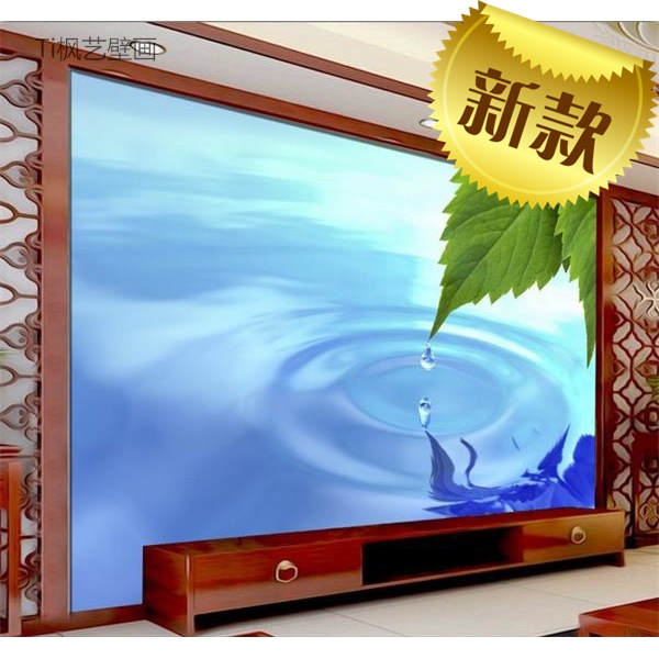 大型3D现代简约立体水滴绿叶壁纸 客厅电视沙发背景墙墙纸壁画