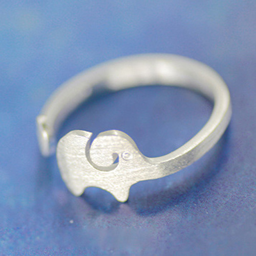 925纯银戒指女指环纯手工拉丝大象开口可调节指环 可爱个性食指戒