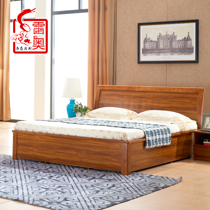 雷奥家具 现代中式卧室1.8米硬板床 1.5小户型气动液压高箱储物床
